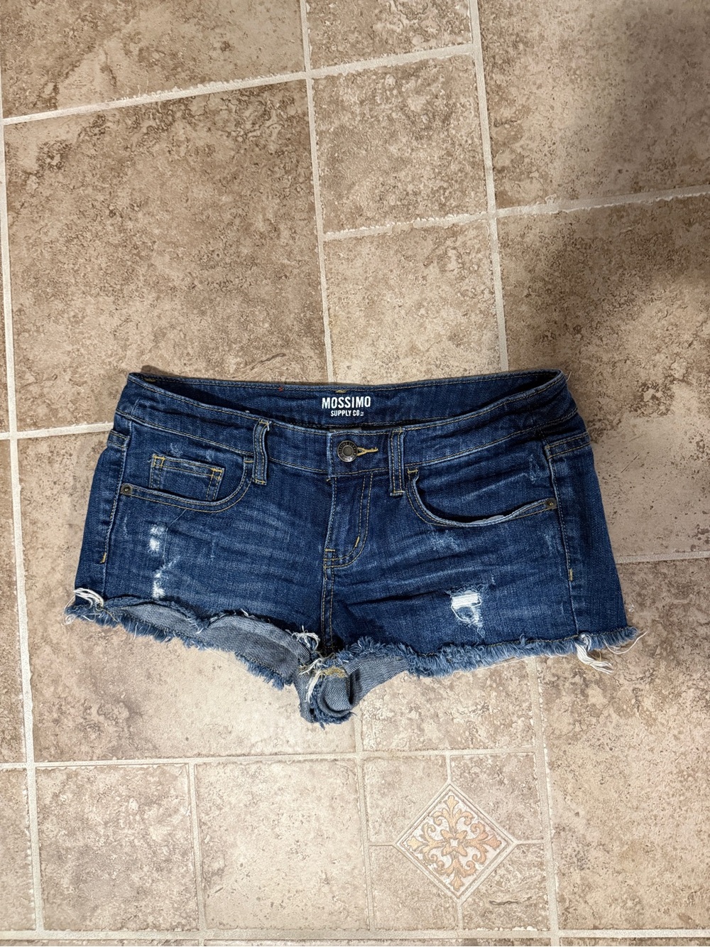 Mossimo Supply Co. Dark Blue Distressed Denim Cutoff Shorts